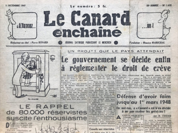 N° 1415 du Canard Enchaîné -  3 Décembre 1947