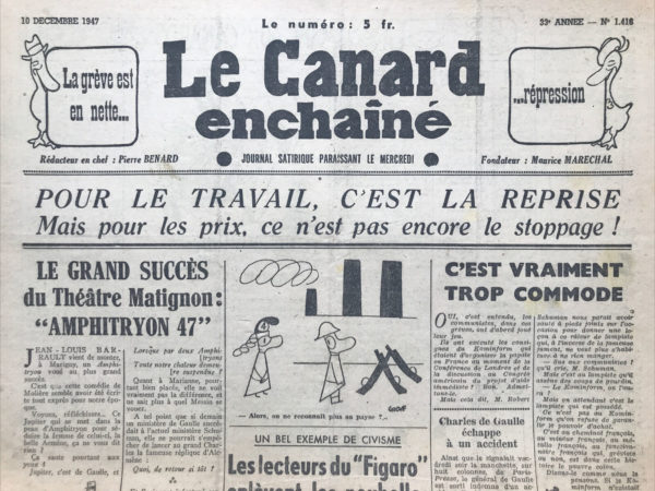 N° 1416 du Canard Enchaîné -  10 Décembre 1947