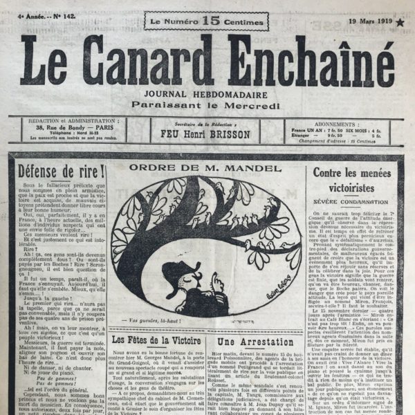 N° 142 du Canard Enchaîné -  19 Mars 1919