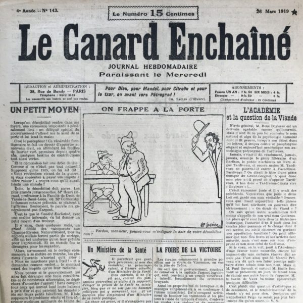 N° 143 du Canard Enchaîné -  26 Mars 1919
