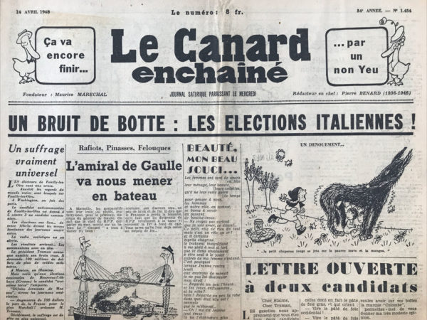N° 1434 du Canard Enchaîné -  14 Avril 1948