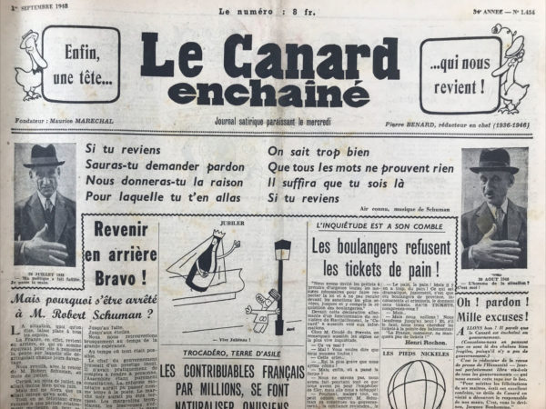 N° 1454 du Canard Enchaîné -  1 Septembre 1948