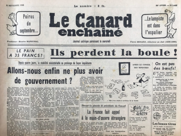 N° 1455 du Canard Enchaîné -  8 Septembre 1948