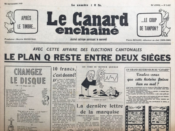 N° 1457 du Canard Enchaîné -  22 Septembre 1948