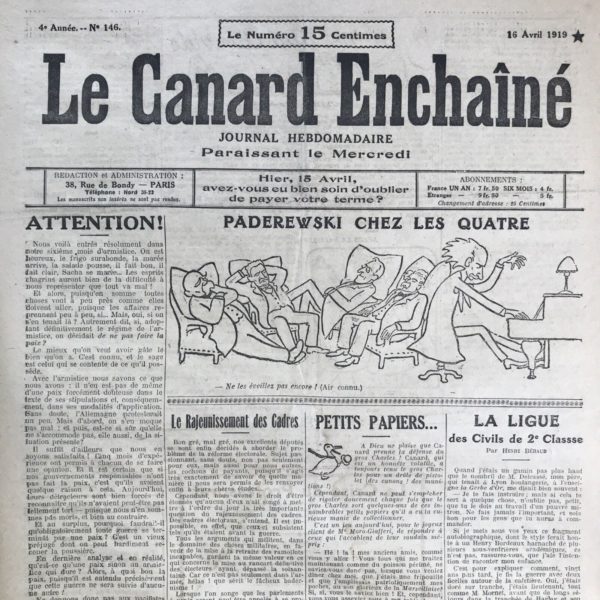 N° 146 du Canard Enchaîné -  16 Avril 1919