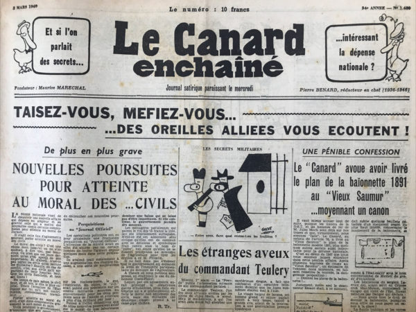 N° 1480 du Canard Enchaîné -  2 Mars 1949
