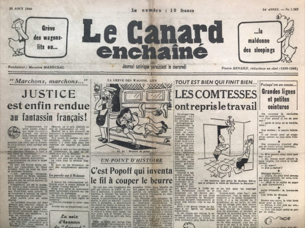 N° 1503 du Canard Enchaîné -  10 Août 1949