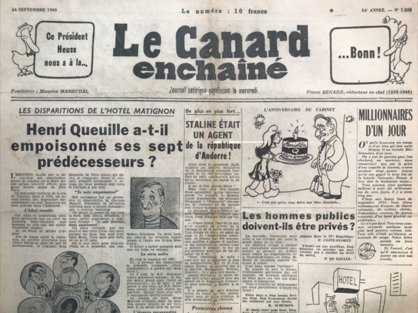 N° 1508 du Canard Enchaîné -  14 Septembre 1949