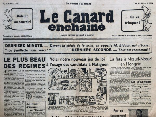 N° 1514 du Canard Enchaîné -  26 Octobre 1949