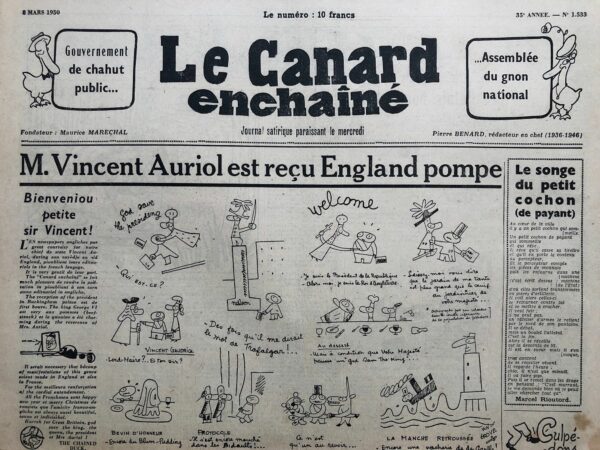 N° 1533 du Canard Enchaîné -  8 Mars 1950