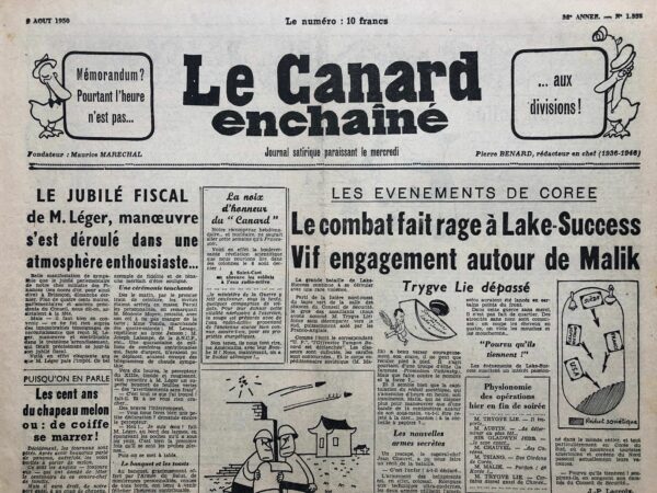 N° 1555 du Canard Enchaîné -  9 Août 1950