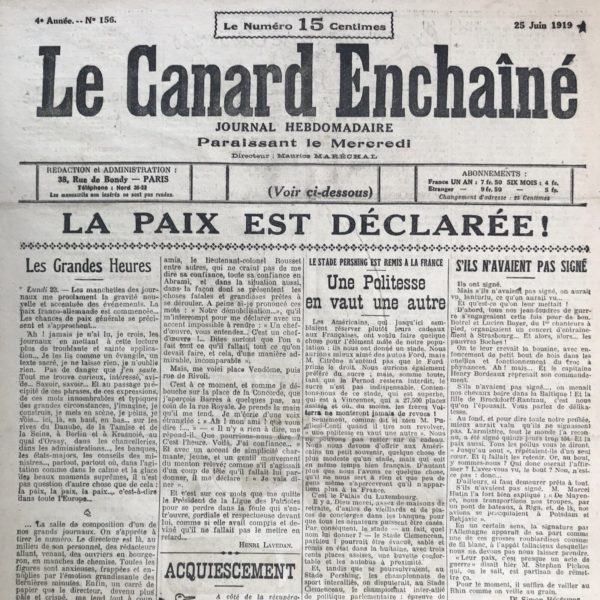 N° 156 du Canard Enchaîné -  25 Juin 1919