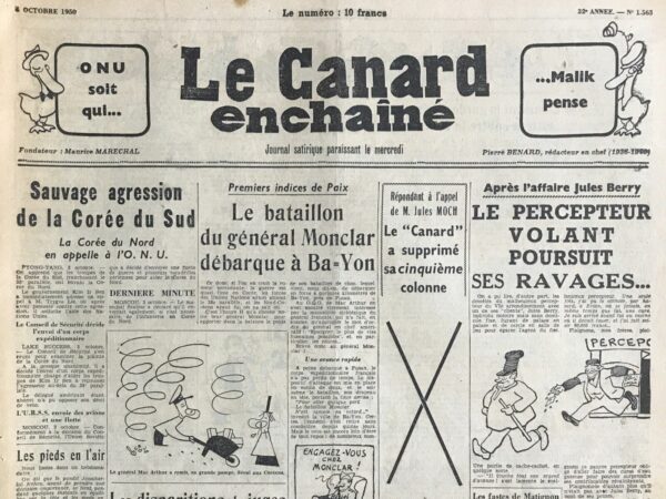 N° 1563 du Canard Enchaîné -  4 Octobre 1950