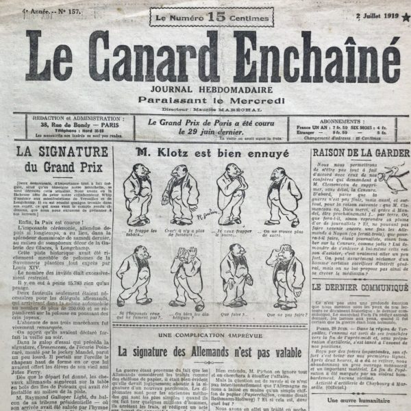 N° 157 du Canard Enchaîné -  2 Juillet 1919