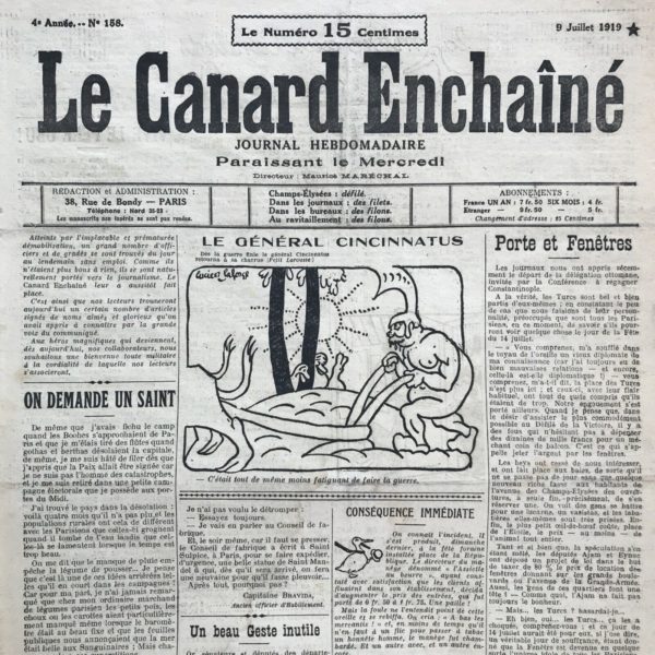 N° 158 du Canard Enchaîné -  9 Juillet 1919