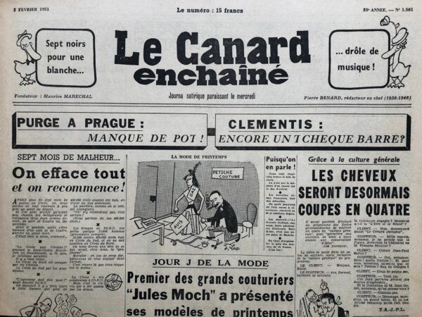 N° 1581 du Canard Enchaîné -  7 Février 1951