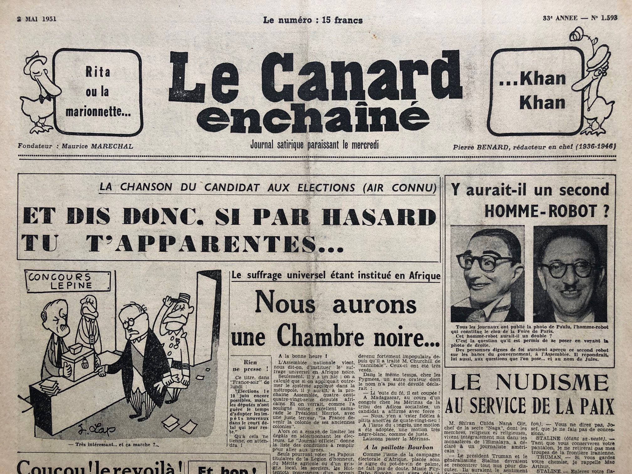 Couac ! | Acheter un Canard | Vente d'Anciens Journaux du Canard Enchaîné. Des Journaux Satiriques de Collection, Historiques & Authentiques de 1916 à 2004 ! | 1593 1