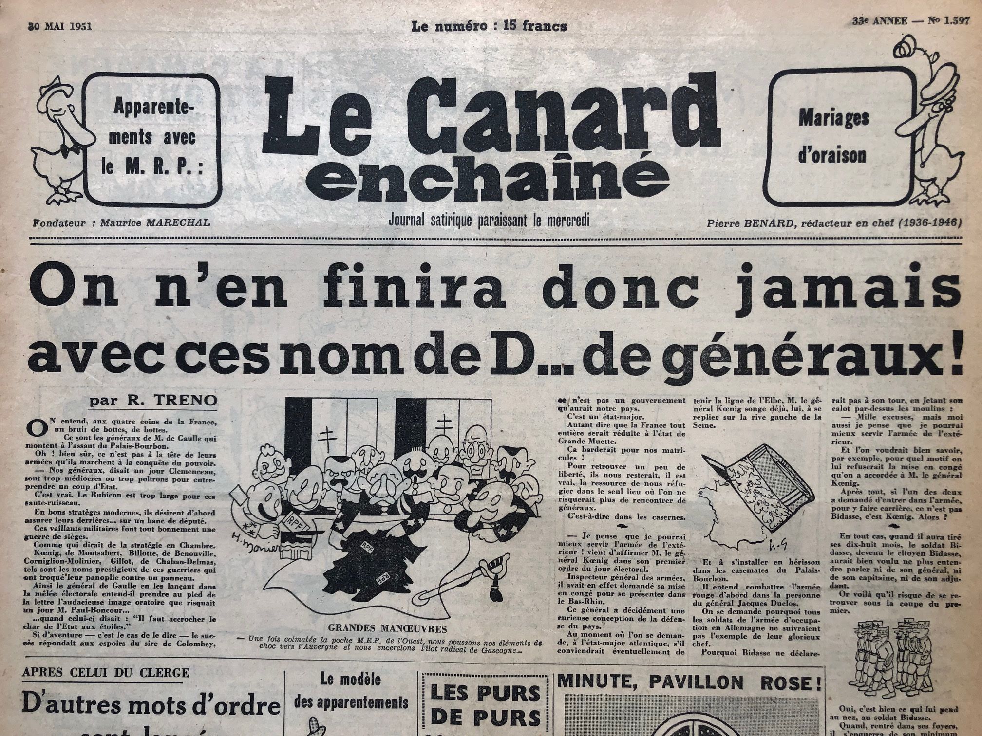 Couac ! | Acheter un Canard | Vente d'Anciens Journaux du Canard Enchaîné. Des Journaux Satiriques de Collection, Historiques & Authentiques de 1916 à 2004 ! | 1597 1