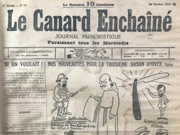 N° 16 du Canard Enchaîné -  18 Octobre 1916