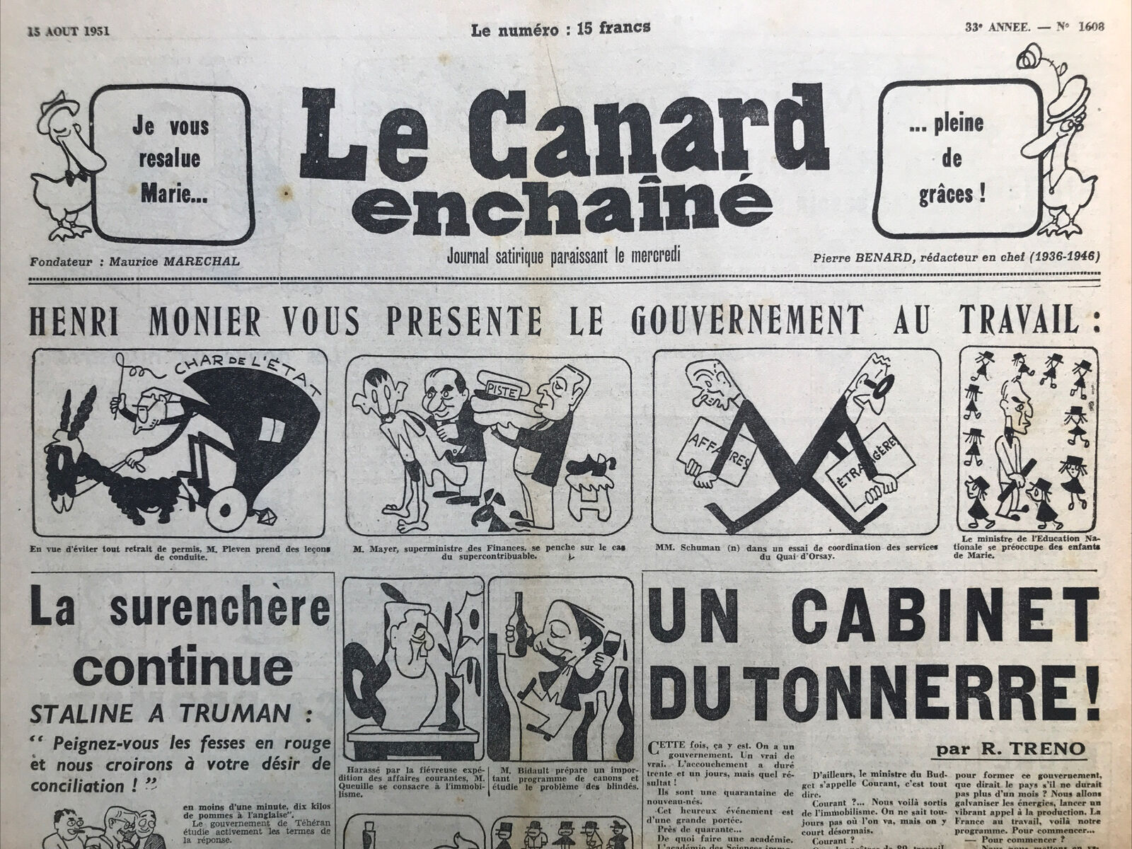Couac ! | Acheter un Canard | Vente d'Anciens Journaux du Canard Enchaîné. Des Journaux Satiriques de Collection, Historiques & Authentiques de 1916 à 2004 ! | 1608