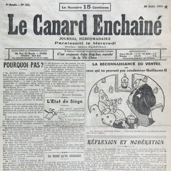 N° 161 du Canard Enchaîné -  30 Juillet 1919