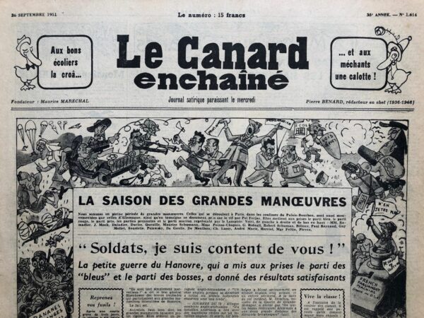 N° 1614 du Canard Enchaîné -  26 Septembre 1951