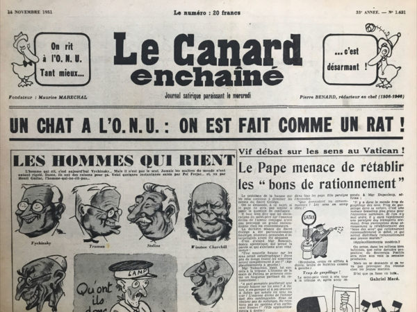 N° 1621 du Canard Enchaîné -  14 Novembre 1951