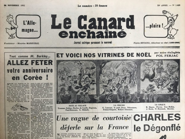 N° 1623 du Canard Enchaîné -  28 Novembre 1951