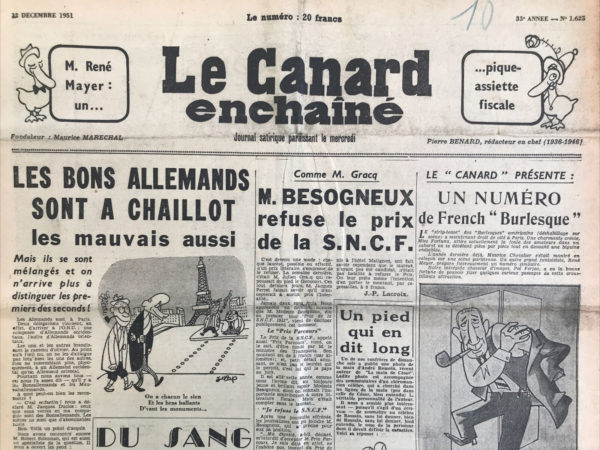 N° 1625 du Canard Enchaîné -  12 Décembre 1951