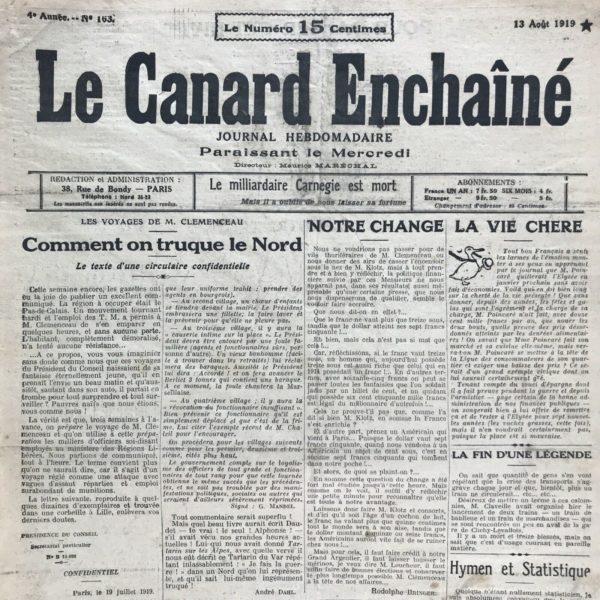 N° 163 du Canard Enchaîné -  13 Août 1919