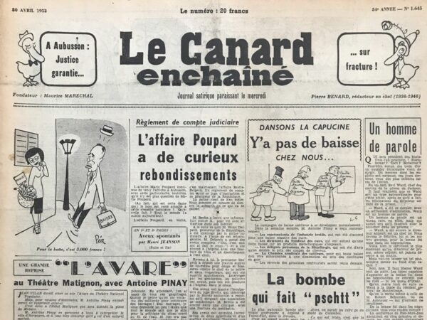 N° 1645 du Canard Enchaîné -  30 Avril 1952