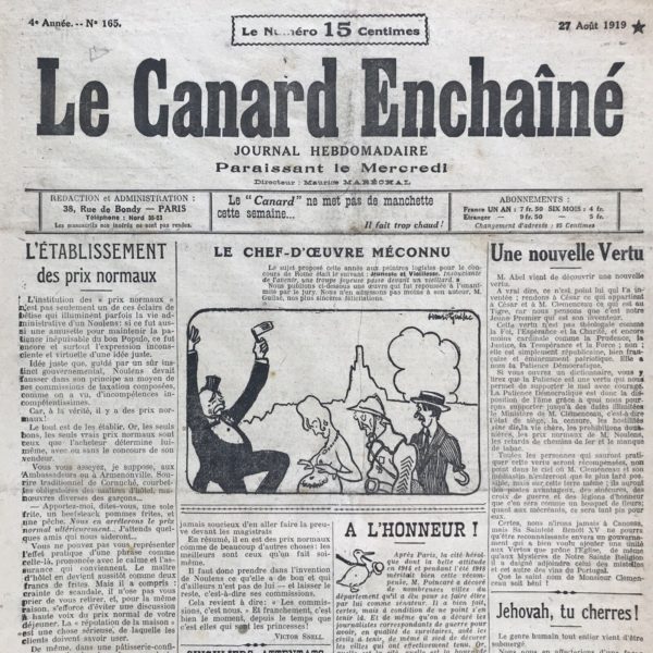 N° 165 du Canard Enchaîné -  27 Août 1919