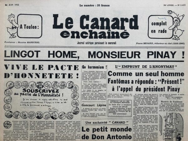 N° 1651 du Canard Enchaîné -  11 Juin 1952