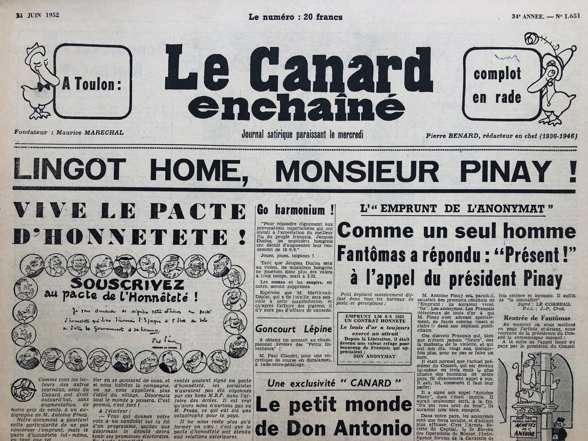 Couac ! | Acheter un Canard | Vente d'Anciens Journaux du Canard Enchaîné. Des Journaux Satiriques de Collection, Historiques & Authentiques de 1916 à 2004 ! | 1651 1