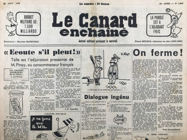 N° 1660 du Canard Enchaîné -  13 Août 1952