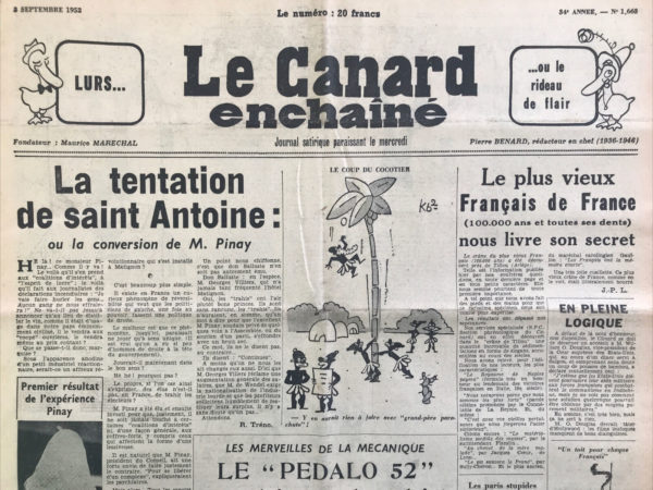 N° 1663 du Canard Enchaîné -  3 Septembre 1952