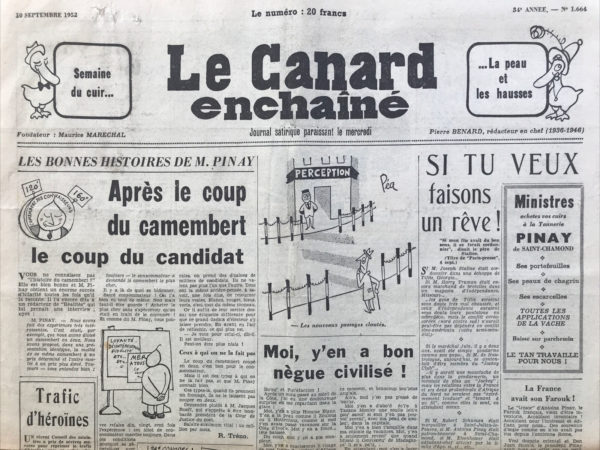 N° 1664 du Canard Enchaîné -  10 Septembre 1952