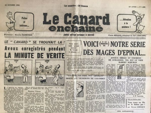 N° 1669 du Canard Enchaîné -  15 Octobre 1952