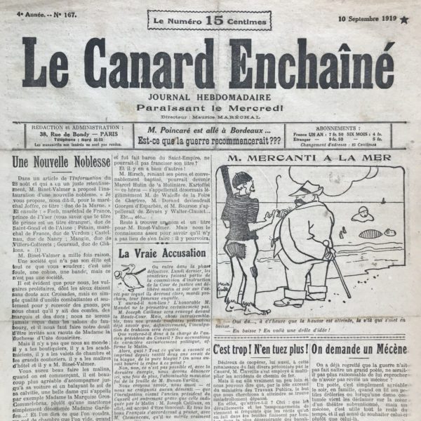 N° 167 du Canard Enchaîné -  10 Septembre 1919
