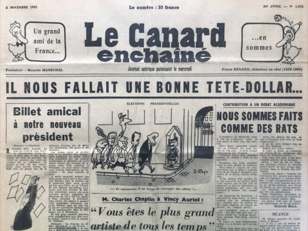 N° 1672 du Canard Enchaîné -  5 Novembre 1952