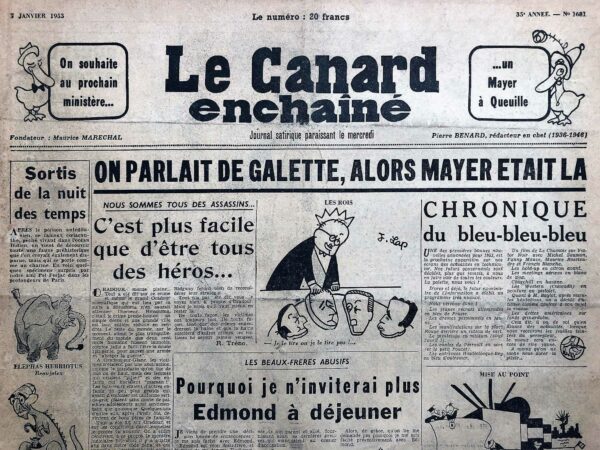 N° 1681 du Canard Enchaîné -  7 Janvier 1953