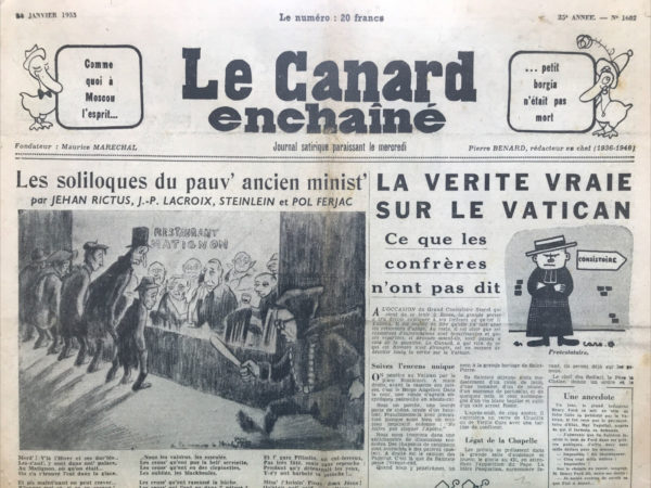 N° 1682 du Canard Enchaîné -  14 Janvier 1953