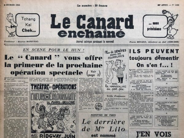 N° 1685 du Canard Enchaîné -  4 Février 1953