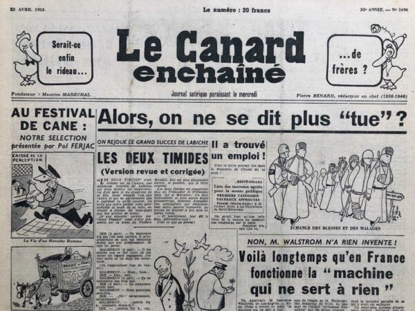 N° 1696 du Canard Enchaîné -  22 Avril 1953