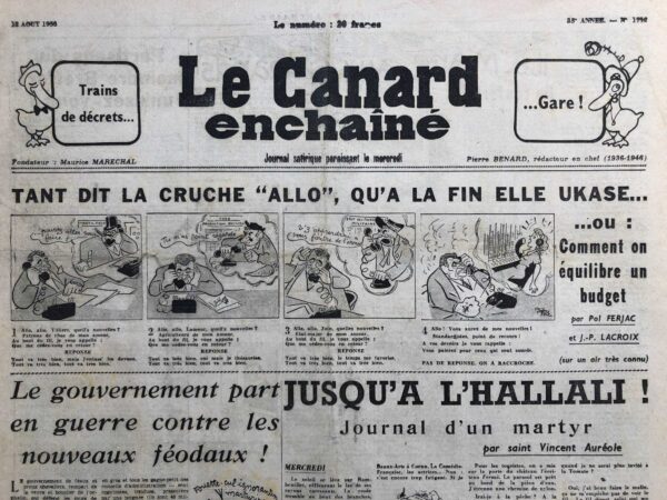 N° 1712 du Canard Enchaîné -  12 Août 1953