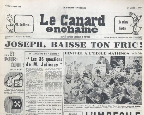 N° 1717 du Canard Enchaîné -  16 Septembre 1953