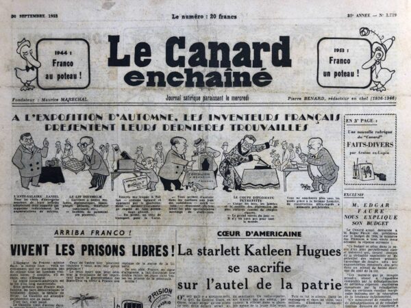 N° 1719 du Canard Enchaîné -  30 Septembre 1953
