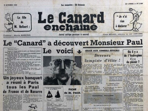 N° 1720 du Canard Enchaîné -  7 Octobre 1953