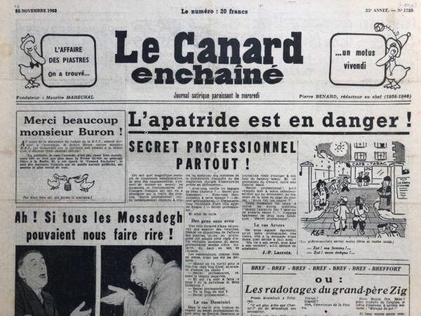 N° 1726 du Canard Enchaîné -  18 Novembre 1953