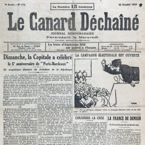 N° 173 du Canard Enchaîné -  22 Octobre 1919